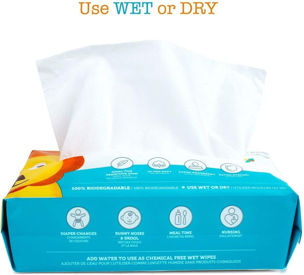 Whoopsie Wipes | Ultra-Soft - 100% Pure Cotton Dry Baby Wipes | Use Wet or Dry | Soft & Sensitive | Extra Strong & Absorbent (6-Pack (600 Count)) - Image 2