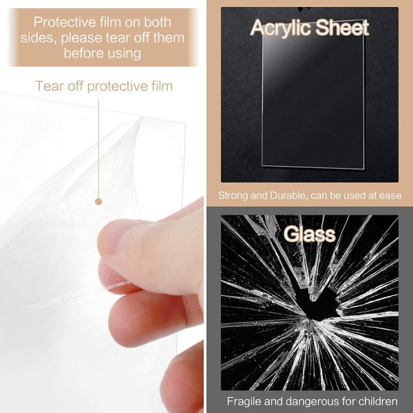 15Pcs Transparent Acrylic Sheets, 7 x 5 Inch (1mm Thick) Clear Acrylic Sheets, Transparent Clear Acrylic Panel with Protective Film for Picture Frame Glass Replacement Project Display DIY Craft - Image 3