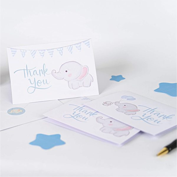 Baby Shower Thank You Cards Boy. 50 Elephant Blue Thank You Cards Baby Shower with Envelopes for Baby Thank You Notes - Blank Inside Baby Shower Card Pack with Sealing Stickers - Image 6