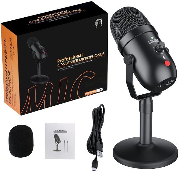 USB Microphone - 1.7lb Mic with Headphone Monitoring 3.5mm Jack and One Key Mute Button,PC Computer Microphone No Need to Drive, Plug and Play,for PC,Mac/Windows,Recording Podcast,Voice Over - Image 2