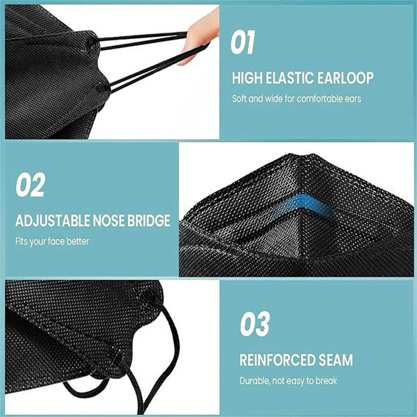 50Pcs Black Face Mask Masks for Adults, Adjustable Breathable Fashion Facemask Facemasks, 4 Ply Layer Fabric Breathe Easy Sport Athletic M1adks Women Men - Image 6