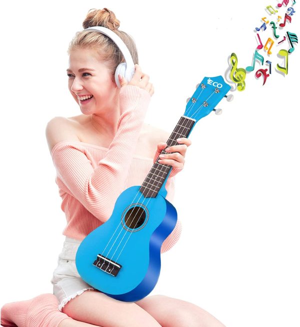 Soprano Ukulele Beginner Kit for Adult Kids 21 Inch Ukelele w/Songbook, Case, Strap, Tuner, Strings, Picks - Blue - Image 4