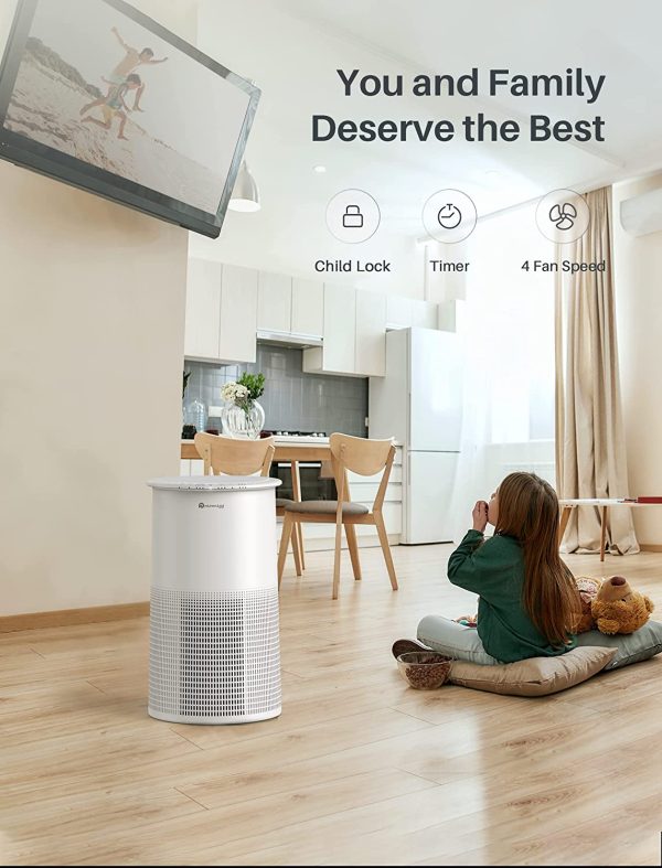 Air Purifiers Large Room 1200 ft2 - Dreamegg True HEPA Air Purifier for Allergies with Pollen Mode, AUTO Mode, UV-C Light, Night Light, Quiet Large Room Air Purifier for Home Bedroom, Remote Control - Image 4