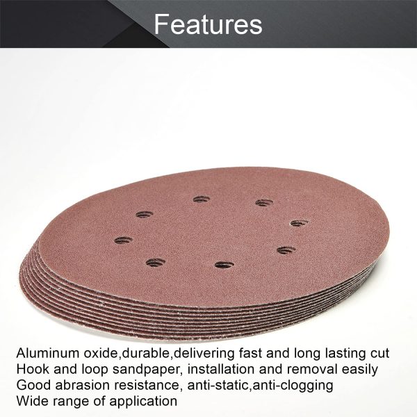 10pcs 7 Inch 8 Hole Hook and Loop Sanding Disc 100Grit Flocking Sandpaper for Random Orbit Sander - Image 5