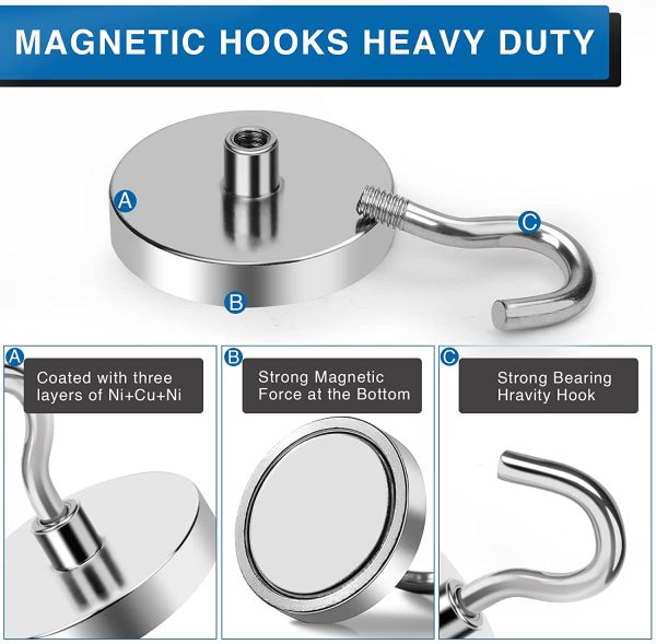 Magnetic Hooks Heavy Duty, 100 lb Strong Magnetic Hooks for Hanging, Toolbox, Cruise, Office and Kitchen etc- 4 Pack - Image 4