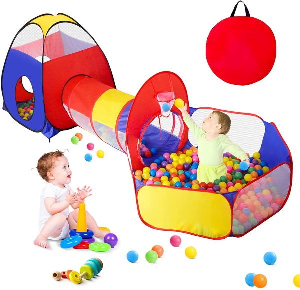 3pc Ball Pit for Toddlers with Kids Play Tent Baby Tunnel,  Toys for Boys and Girls Indoor Outdoor, Pop Up Kids Fort Playhouse, Balls NOT Included (Classic) - Image 3