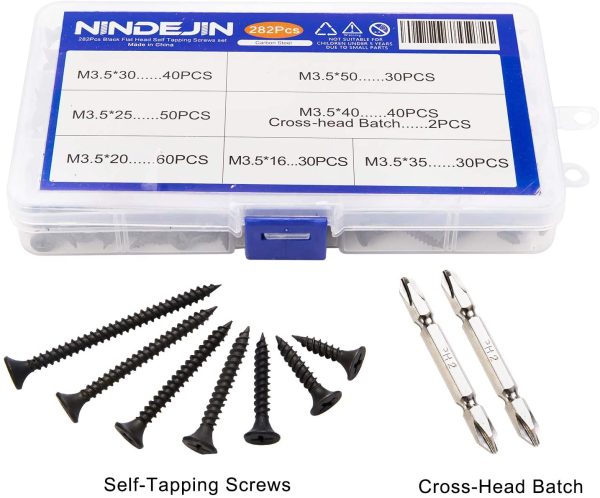 282Pcs Alloy Flat Head Self Tapping Screw Phillips Wood Screws Assortment Kit Set with Cross-Head Batch - Image 7