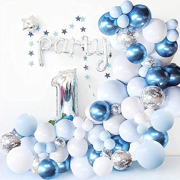 AMOVO Balloon Garland kit pcs Party Balloon Arch kit Blue White Chrome Balloons Party Decoration Baby Show Birthday Wedding Pastel Balloon Decor (PCS- Blue White) - Image 6