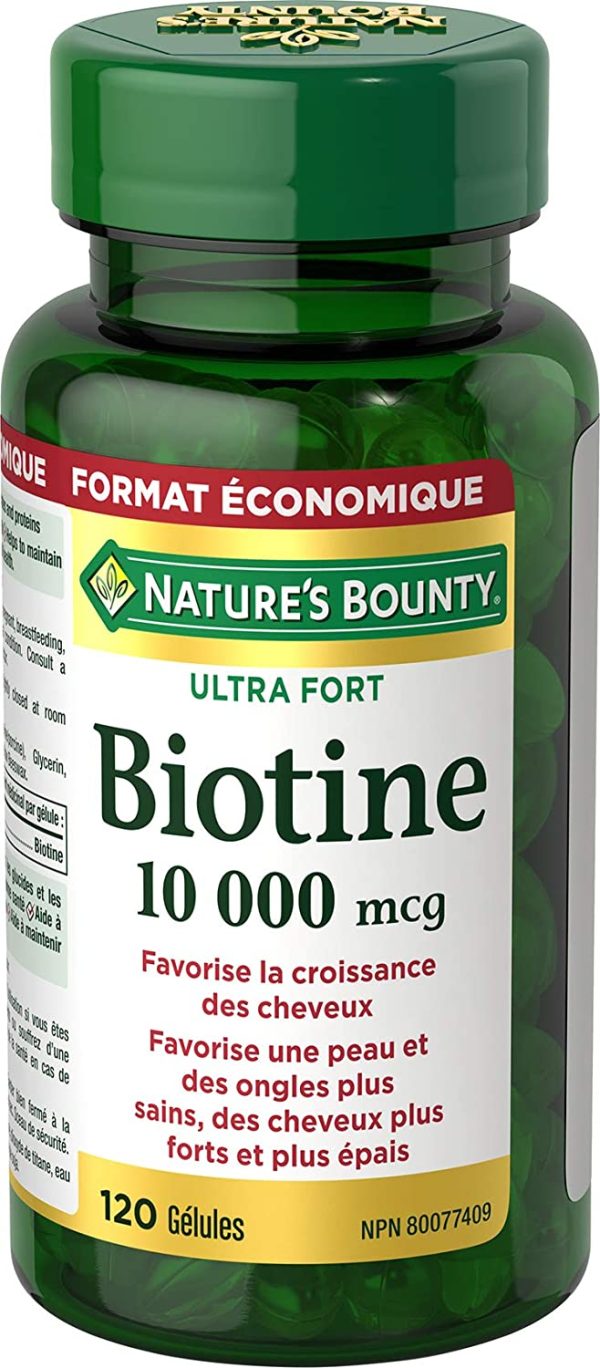 Nature's Bounty Biotin, 10000mcg, Softgels, Promotes Hair Growth, Thicker Hair, Healthy Skin and Nails, Helps body metabolize fats, carbohydrates, and proteins, 120 Count, Value SIze - Image 2