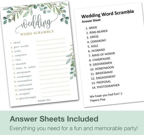 Bridal Shower Games - Set of 4 Games for 30 Guests - Double Sided Cards - Wedding Shower Games - Eucalyptus - Image 3