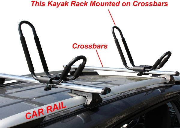 ? 2 Pairs J-Bar Rack HD Kayak Carrier Canoe Boat Surf Ski Roof Top Mount Car SUV Crossbar - Image 5