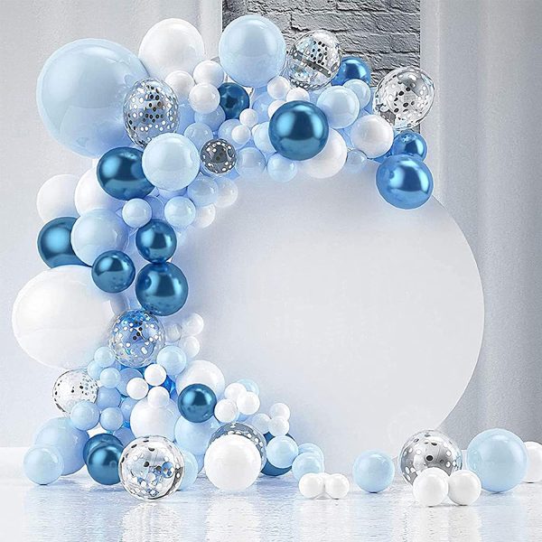 AMOVO Balloon Garland kit pcs Party Balloon Arch kit Blue White Chrome Balloons Party Decoration Baby Show Birthday Wedding Pastel Balloon Decor (PCS- Blue White)