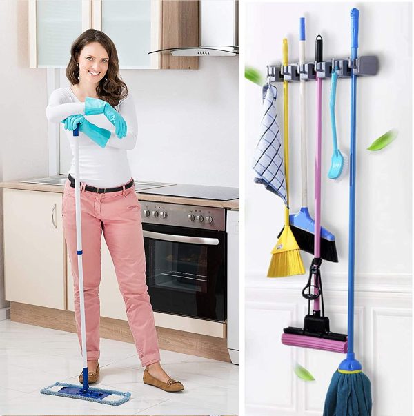 Mop and Broom Holder, Wall Mounted Home Tool Organizer, Broom Hanger Rack- Ideal for Kitchen, Garage, Garden, Laundry, Bathroom (5 Position 6 Hooks)Broom Holder, Wall Mounted Home Tool Organizer, Broom Hanger Rack- Ideal for Kitchen - Image 7