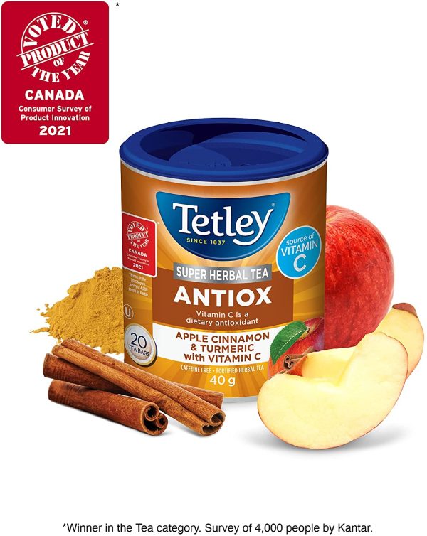 Tetley Super Herbal Tea Antiox: Apple, Cinnamon, & Turmeric with Vitamin C, 20 Count - Image 4