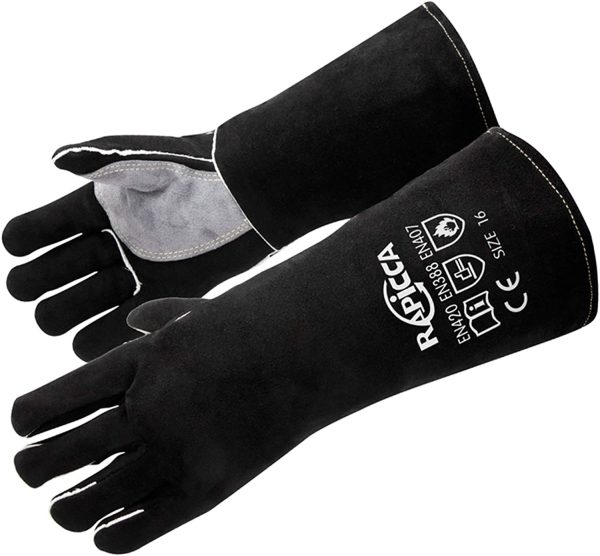 16 Inches,662?H,Leather Forge/Mig/Stick Welding Gloves Heat/Fire Resistant, Mitts for Oven/Grill/Fireplace/Furnace/Stove/Pot Holder/Tig Welder/Mig/BBQ/Animal handling glove with Extra Long Sleeve Black - Image 2