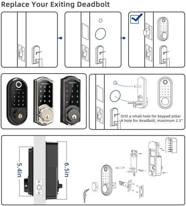 Smart Lock, Fingerprint Smart Door Lock,Keyless Entry Door Lock Keypad,Electronic Deadbolt with WiFi and Bluetooth App Control,Ekeys Sharing, App Monitoring Auto Lock for Homes and Hotel - Image 3