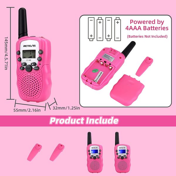 RT388 Walkie Talkie for Kids,Toy Walkie Talkies for 6-12 Year Old Girls Boys,Hands Free Long Range,22 CH LCD Flashlight,Birthday Gifts,Camping Hiking Skiing(Pink, 1 Pair) - Image 5