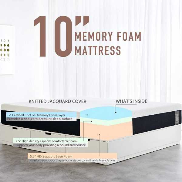 Twin Size Mattress, Iyee Nature 10 inch Cooling-Gel Memory Foam Mattress in a Box, Breathable Bed Mattress with CertiPUR-US Certified Foam for Sleep Supportive & Pressure Relief, 10 Year Warranty - Image 6