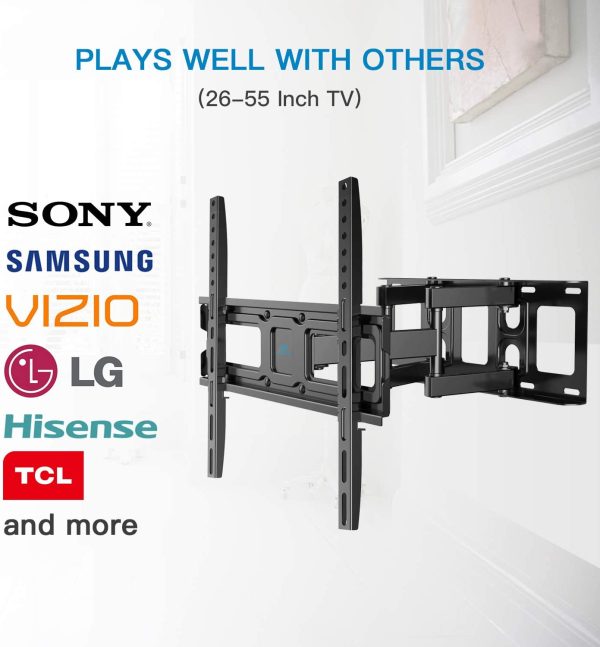 TV Wall Mount Bracket Full Motion Dual Swivel Articulating Arms Extension Tilt Rotation, Fits Most 26-55 Inch LED, LCD, OLED Flat&Curved TVs, Max VESA 400x400mm and Holds up to 99lbs - Image 4