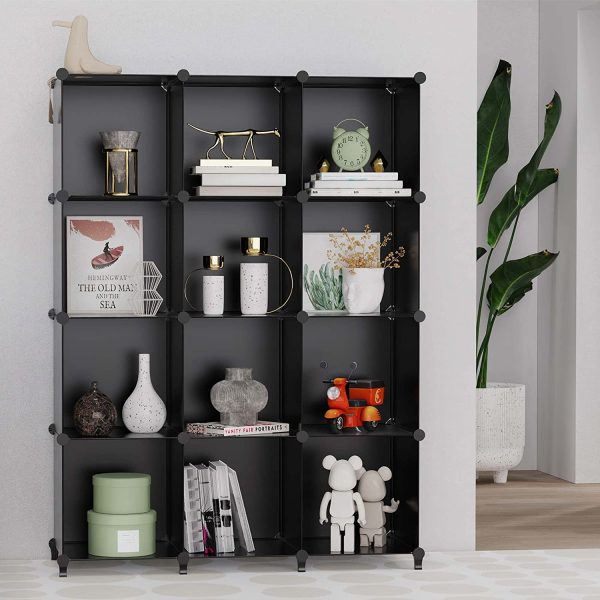 12 Cube Storage Shelf, Storage Bookcase Bookshelf with Metal Hammer, Storage Cubes Organizer Cabinet for Kids, Closet, Bedroom, Bathroom, (11.8x11.8x11.8 inch), Black - Image 3