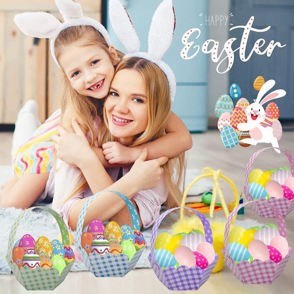 Dekewe Easter Basket Easter Eggs Hunt Basket Bunny and Eggs Happy Easter Mini Paper Baskets with Handle for Kids Easter Party decorations (12 pcs) - Image 6