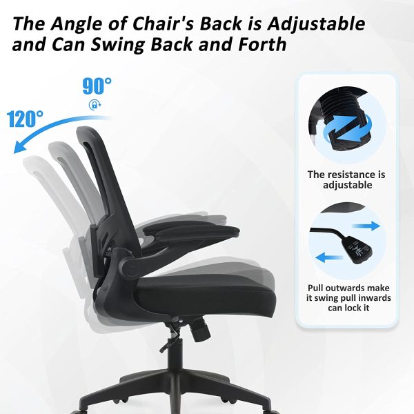 Office Chair,  Ergonomic Desk Chair with Adjustable Height Lumbar Support and Computer Chair with Wheels and Flip-up Arms, Swivel Task Chair, Adjustable Height Home Gaming Chair (Black, 9058) - Image 3