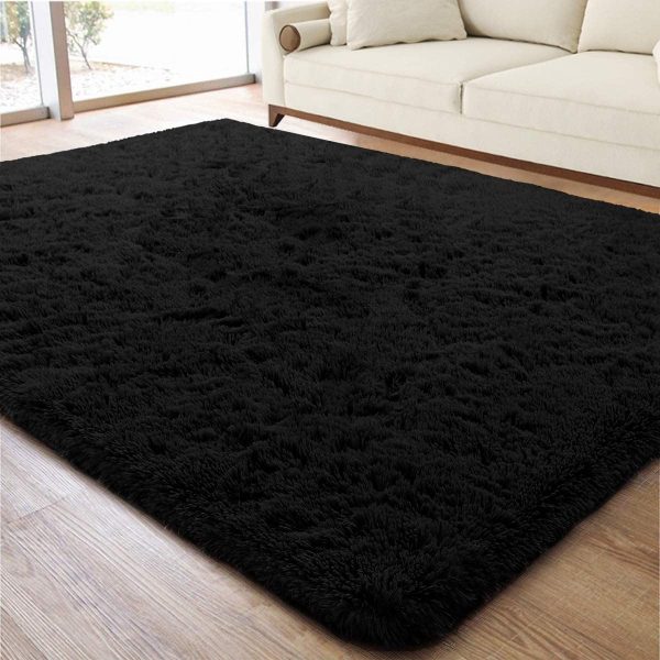 ACTCUT Super Soft Indoor Modern Shag Area Silky Smooth Rugs Fluffy Rugs Anti-Skid Shaggy Area Rug Dining Room Home Bedroom Carpet Floor Mat Mat 2' x 3', Black