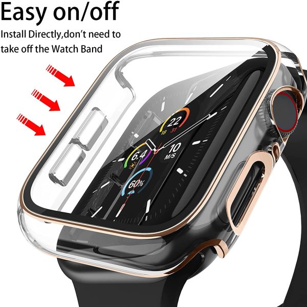 2Pack WFEAGL Cases Compatible with Apple Watch Series 3 Series 2 Series 1 38mm with HD Tempered Glass Screen Protector, Ultra Thin Overall Protective Cover for iWatch Series3/2/1(38mm, BlackRosegold+ClearRosegold) - Image 3