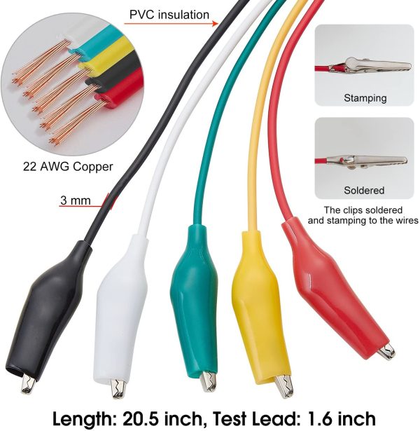 WGGE WG-026 10 Pieces and 5 Colors Test Lead Set & Alligator Clips,20.5 inches (1 Pack) - Image 7