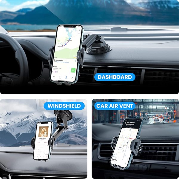 RAXFLY Cell Phone Holder Car Dashboard Windshield Air Vent??3in1 Car Phone Mount 360??Rotation Ultra-Strong Suction Pad Universal Car Phone Holders Mount Compatible with iPhone 12 11 8 7 Samsung - Image 6