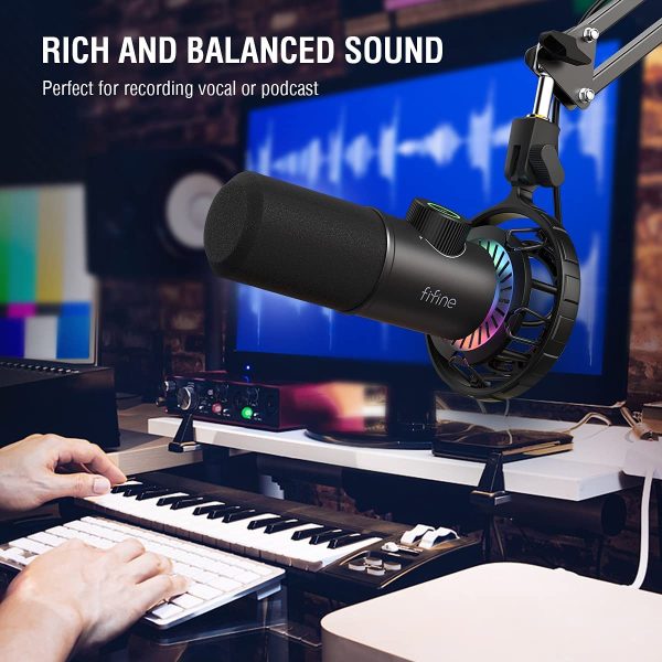 USB Dynamic Microphone, Fifine RGB Gaming Mic for Podcast Recording on PC Laptop PS4, Tap-to-Mute, Gain Control Knob, Headphone Jack, Shouck Mount, for Twitch, YouTube, Discord - K658 - Image 4