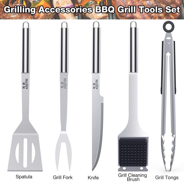 AISITIN BBQ Tools, BBQ Accessories,Stainless Steel BBQ Set, BBQ Utensils Set, BBQ Grill Set for Outdoor Camping, Picnic, Party, BBQ Gift for Men Women - Image 7