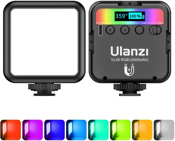 ULANZI VL49 RGB Video Lights, LED Camera Light 360?? Full Color Portable Photography Lighting w 3 Cold Shoe, 2000mAh Rechargeable CRI 95+ 2500-9000K Dimmable Panel Lamp Support Magnetic Attraction - Image 4