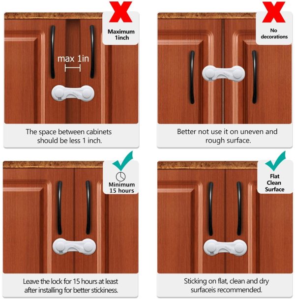 Cabinet Locks - Adoric Child Safety Locks 4 Pack - Baby Safety Cabinet Locks - Baby Proofing Cabinet Kitchen System with Strong Adhesive Tape - Image 7