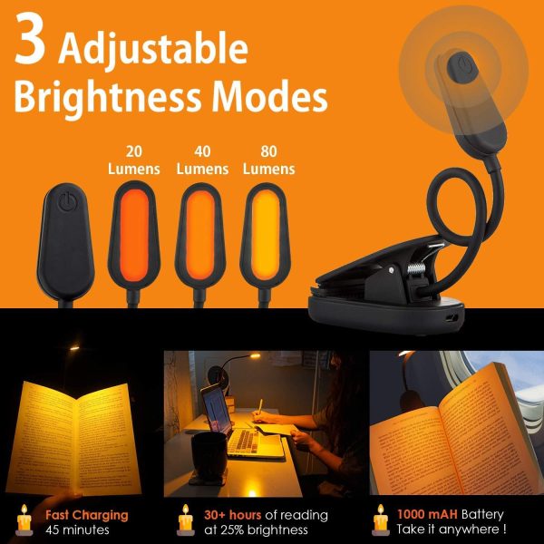 Book Light by Amber Light +. Blue Light Blocking. Giftable Night Reading Light. Rechargeable. 1600K Warm Color for Reading in Bed at Night. Thoughtful Gift for Book Readers and Night Time Workers. - Image 4