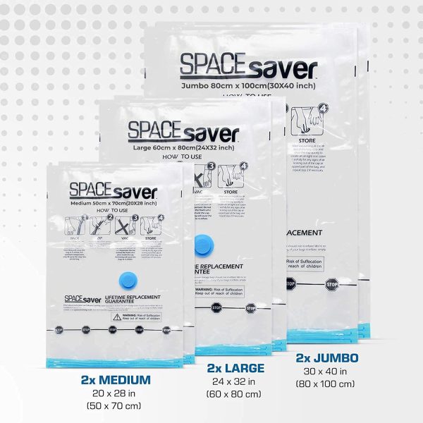 Premium Vacuum Storage Bags 6 Pack (2 x Medium, 2 x Large, 2 x Jumbo) 80% More Storage! Hand-Pump for Travel! Double-Zip Seal and Triple Seal Turbo-Valve for Max Space Saving! (6 Pack) - Image 4