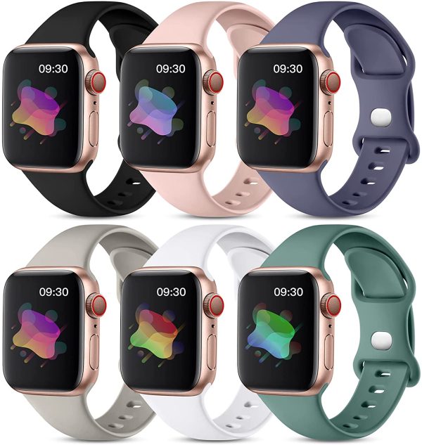 Maledan Compatible with Apple Watch Band 38mm 40mm 41mm 42mm 44mm 45mm Women Men, Soft Silicone Sport Strap Bands for iWatch Series 7 6 5 4 3 2 1 SE, 6 Pack Small Lage - Image 4