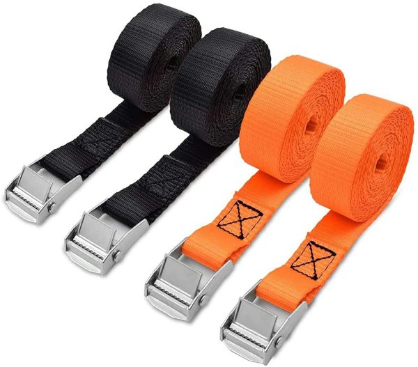 4 Pack Lashing Straps 10' x 1'' Tie Down Straps with Zinc Alloy Cam Lock Buckle Up to 800lbs, for Cargo, Gear, Bikes & More (2 Black & 2 Orange) - Image 3