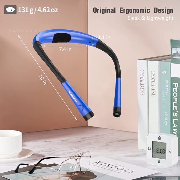 LED Neck Reading Light, Book Light for Reading in Bed, 3 Colors, 6 Brightness Levels, Bendable Arms, Rechargeable, Long Lasting, Blue, Perfect for Reading, Knitting, Camping, Repairing - Image 4