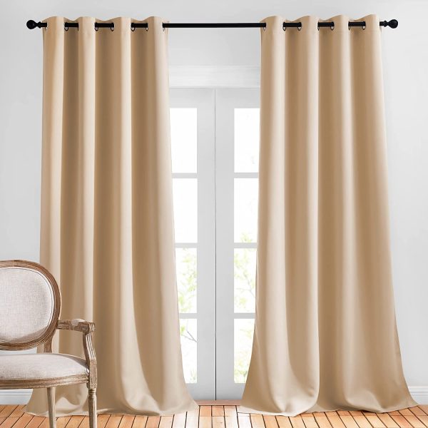 NICETOWN Bedroom Room Darkening Window Curtains - Grommet Top Thermal Insulated Solid Room Darkening Panels/Drapes for Kid's Room (2 Pcs, 52 Inch by 95 Inch, Biscotti Beige) - Image 5