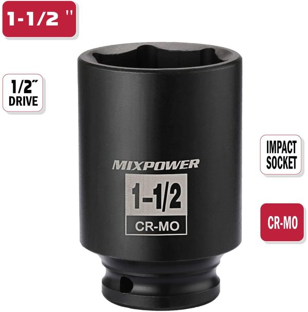 1/2 Inch Drive Deep Impact Socket 1-1/2 Inch SAE, CR-MO, 6PT,Axle Nut Impact Grade Socket for Easy Removal - Image 5