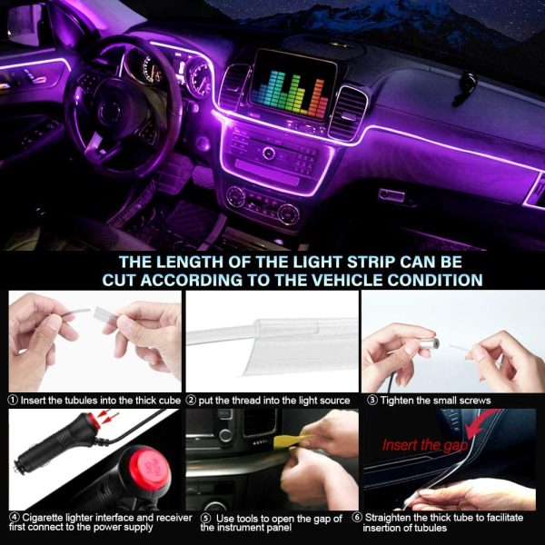 Car LED Interior Strip Light, 16 Million Colors 5 in 1 with 236 inches Fiber Optic, Multicolor RGB Sound Active automobile atmosphere Ambient Lighting Kit - Wireless Bluetooth APP Control - Image 3