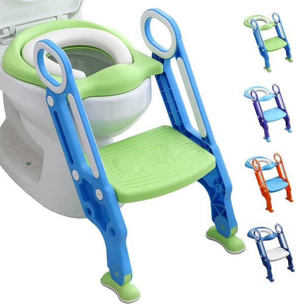 Potty Training Seat with Step Stool Ladder for Kids and Toddler,  Sturdy Potty Ladder with Soft Padded Cushion for Toddler Boys and Girls,Toddler Toilet Training Seat Chair(Blue Green) - Image 3