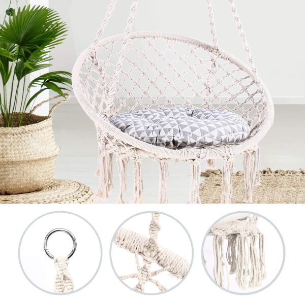 Ohuhu Hammock Chair Macrame Hanging Chair Swing with Hanging Hardware Kit, Cotton Rope Macrame Hammock Swing Chair, 265 Pound Capacity (Cushion is not Included) Gift Idea for Birthday - Image 8