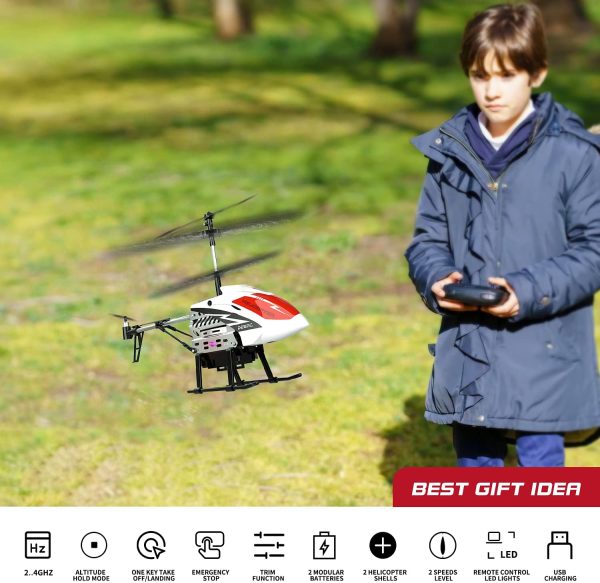 DEERC DE51 Remote Control Helicopter Altitude Hold RC Helicopters with Gyro for Adult Kid Beginner,2.4GHz Aircraft Indoor Flying Toy with 3.5 Channel,High&Low Speed,LED Light,2 Battery for 20 Min Play - Image 6