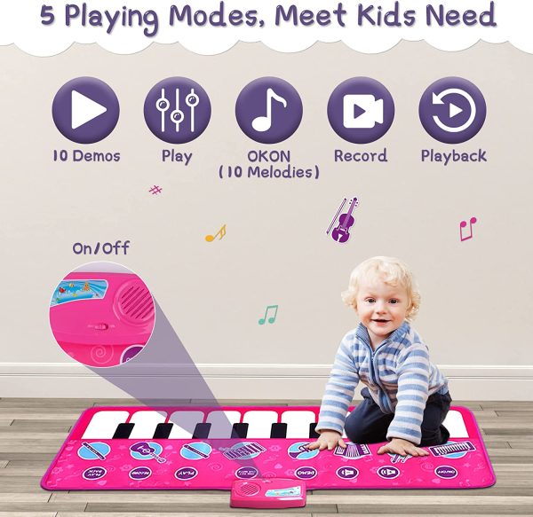 M SANMERSEN Kids Piano Mat, Music Mat with 8 Instrument Sounds/ 10 Demos/ Record & Playback Function Touch Play Mat Toys for Boys Girls - Image 3