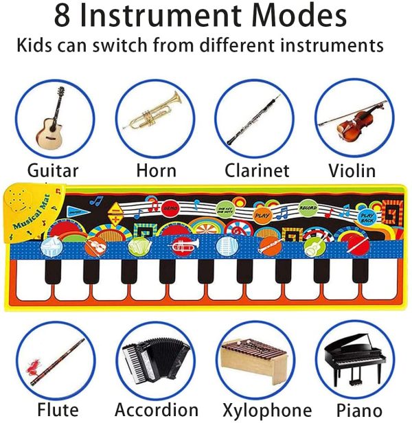 Kids Piano Mat,43*14" Baby Piano Musical Mat Keyboard Music Mat with 8 Instrument Sounds Touch Play Dancing Mat for 1-5 Years Old Kids Girls and Boys - Image 3