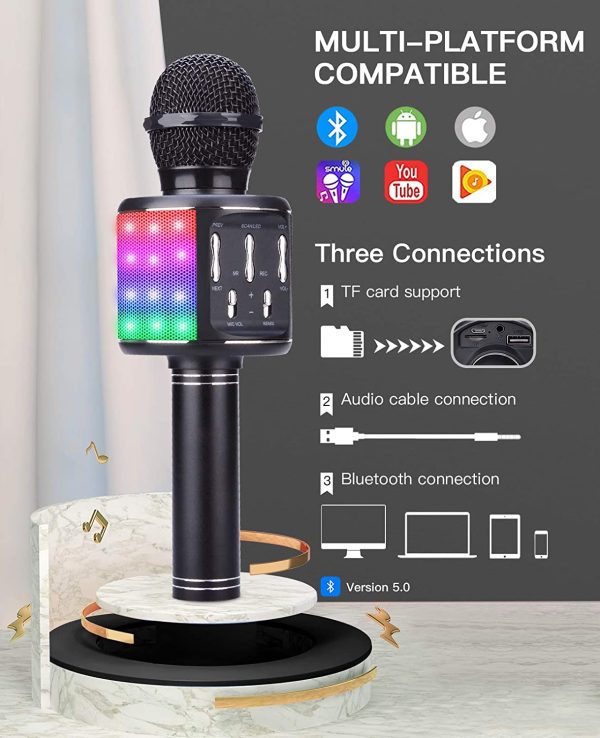 TURN RAISE Wireless Bluetooth Microphone, Handheld Karaoke Microphone for Kids and Adults, Karaoke Machine Christmas Birthday Home Party Wedding, Black