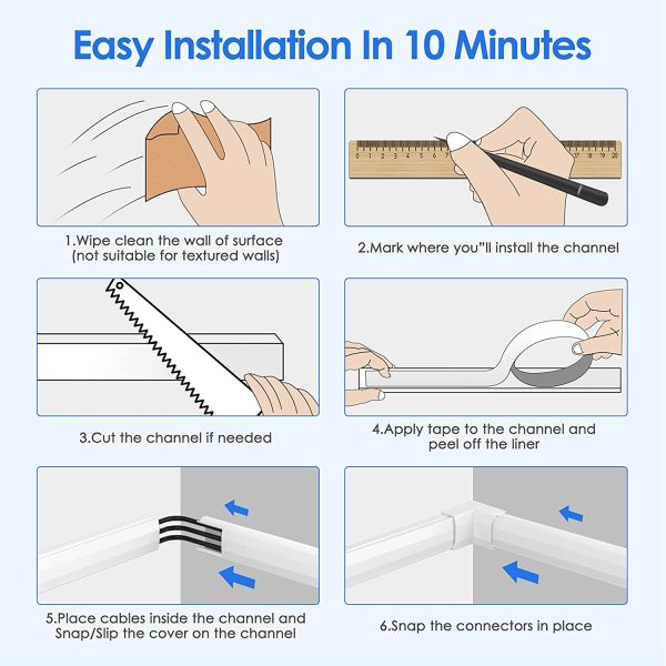 Cable Concealer, 125 Inches Medium Size Cord Cover Raceway Kit, Paintable Wire Hider to Conceal Cords, Cable Hider Channel for Home Office Cable Management, 8X L15.7in, W0.98 H0.51in, White