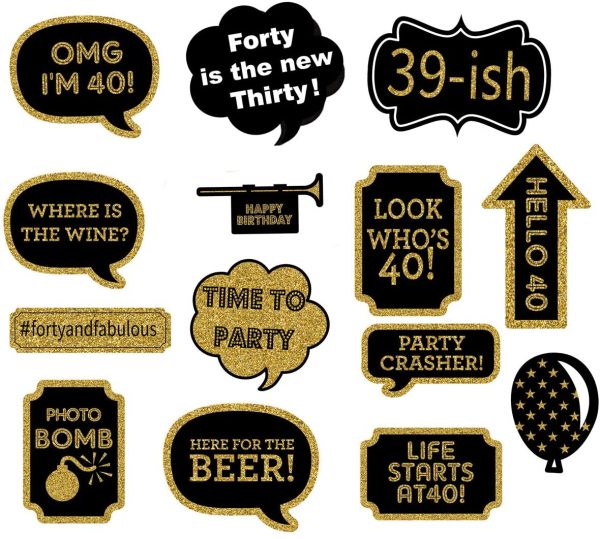 Adult 40th Birthday Photo Booth Props(41Pcs) for Her Him Cheers to 40 Years Birthday Party, Gold and Red Decorations,40th Happy Birthday Party Supplies for Men Women?? - Image 4